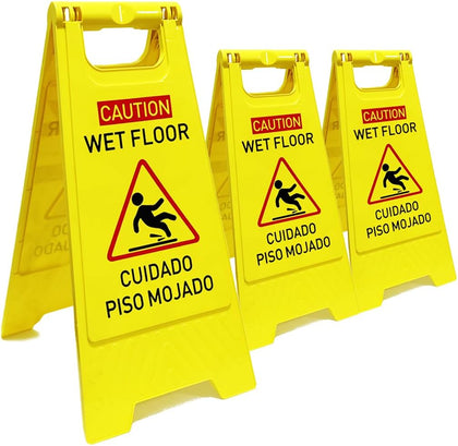 3-Pack Caution wet floor sign, 24 in. (approx. 60 cm) Height,Bright Yellow Double-Sided Folding A-Shaped Frame