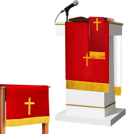 Set of 3 Reversible Parament Set,Pulpit Scarf and Communion Table Runner Bible Bookmark with Embroidered Cross Church