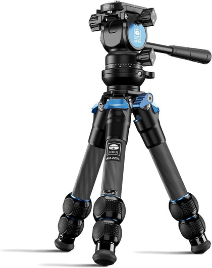 AM-223L+AT-10 Carbon Fiber Tabletop Video Tripod Kit, Fluid Head | 11LB Load, Compact, Lightweight, DSLR, Mirrorless