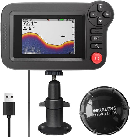 Handheld Fish Finder Portable Fishing Kayak Fishfinder Fish Depth Finder Fishing Gear with Sonar Transducer and LCD