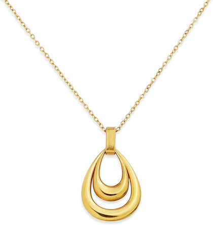 Chunky Gold Teardrop Pendant Necklace for Women, Trendy Statement Geometric Droplet Adjustable Chain Necklaces Prom