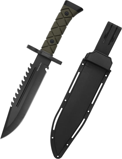 15" Fixed Blade Tactical Knives with Sheath, Stainless Steel Survival Hunting Bushcraft Full Tang Non-Slip Handle