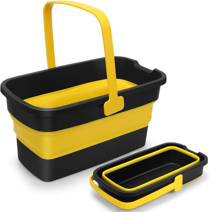 Collapsible Mop Bucket for Cleaning with Handle, Silicone Square Wash Bucket for Windows Cleaning Car