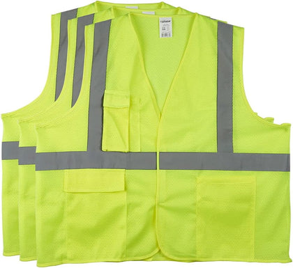 SAFEGEAR High Visibility Safety Vest, Lime, 3 Pack | ANSI Class 2, Hook & Loop Closure, Vertical Reflective Tape