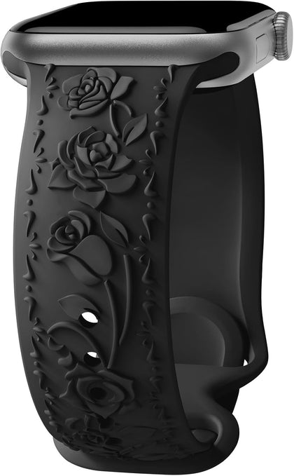 Floral Engraved Band Compatible with Apple Watch Band 40mm 41mm 38mm 42mm 44mm 45mm 46mm 49mm Women, Soft Silicone