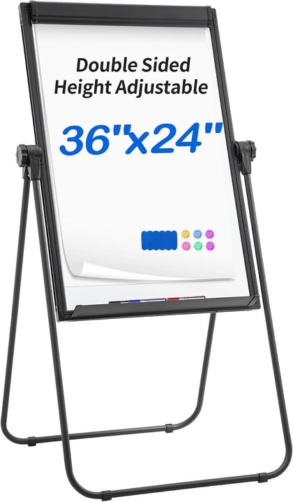U Stand White Board Easel, 36x24 Double Sided Magnetic Dry Erase Board | Portable Whiteboard with Flipchart Paper Pad
