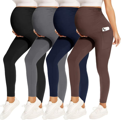 Maternity Leggings with Pockets Over Belly Pregnancy Yoga Pants