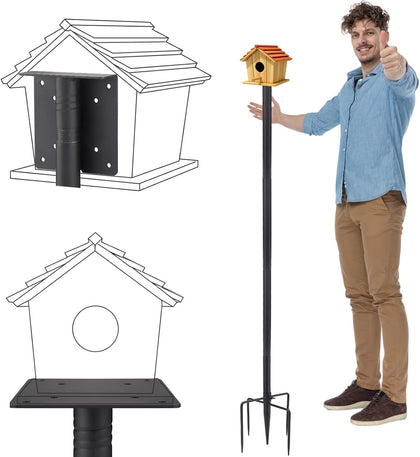 Bird Feeder Pole for Outdoors - 68" Adjustable Bluebird House Stand with 5-Prong Anchor, Heavy Duty Outside Smart