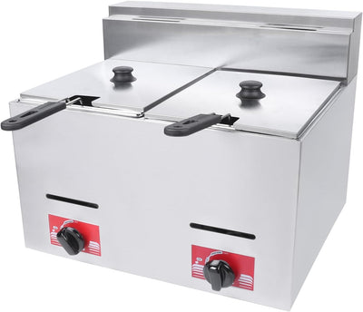 12L Commercial Propane Deep Fryer, Stainless LPG Deep Fryer Liquefied Gas, 2 Basket Countertop Propane Fryer