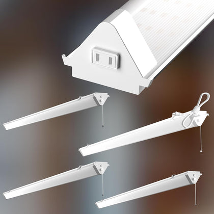Lightdot Upgrade 4Pack 4FT LED Shop Light, Linkable LED Shop Light 50W 7500LM 100-277V 5000K, Heavy-Duty Utility Lights with Pull Chain, Hanging&FlushMount Integrated Fixture for Workshop-White