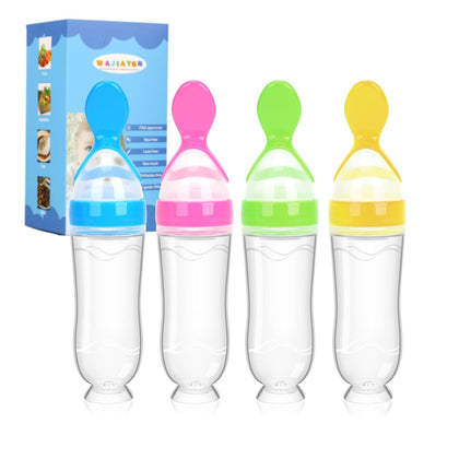 Baby Food Feeder 4 Pack Silicone Baby Food Dispensing Spoon-WAJIAYON, 3 oz Squeeze Feeding Spoons with Suction Cup