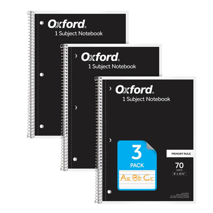 Oxford Primary Ruled Spiral Notebooks, Writing/Drawing Practice for Kids, Grades Pre-K, K-2, 70 Sheets, 8 x 10.5