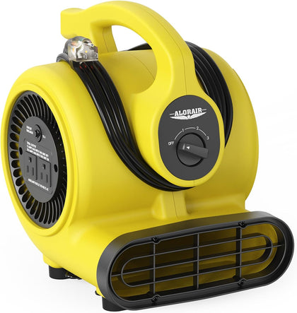 3 Speed Air Mover Blower Fan 115W 600CFM Utility Floor Fan - Yellow | Centrifugal Blower Fan with 5-Angle Airflow