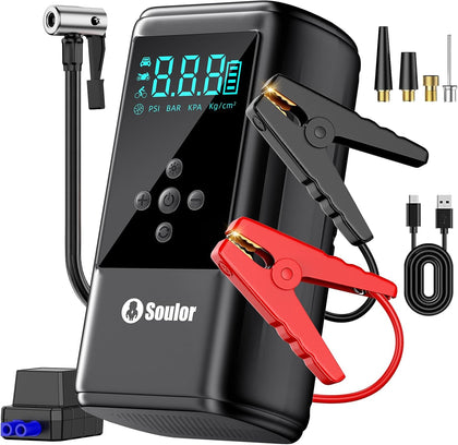Jump Starter with Air Compressor, 6000A Car Battery Jumper Starter with 160 PSI Tire Inflator Portable, LED Display