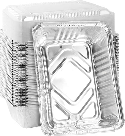 125 Pack 1.5 Lbs 7 x 5 Inch Rectangle Aluminum Pans, Disposable Aluminum Foil Pans with Clear Lids for Baking