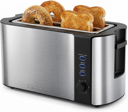 ECT-3100 4-Slice Long Slot Toaster, Stainless Steel | Extra-Wide Slots Fit Bagels, Sourdough & Texas Toast, 6