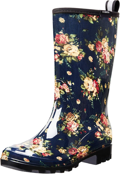Women's Rain Boots Waterproof Mid Calf Garden Farm Rubber Boots | Wide Calf Slip-Resistant Rubber Ladies' Boots