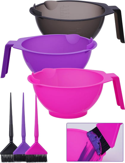 Hair Dye Brush Bowl Set, Color Mixing Bowls for Hairstylist, 3 Pack | Color Bowls With Fine Teeth For Brush Cleaning
