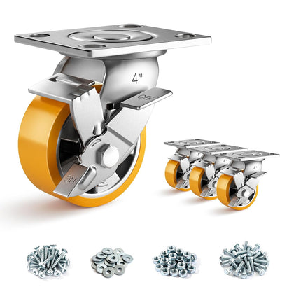 4 Inch Heavy Duty Casters Set of 4, Industrial Locking Casters 4000lbs Load Capacity, Plate Swivel Castor Wheels for