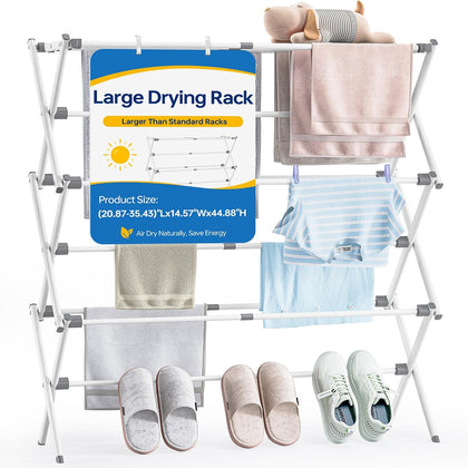 Extra Large Clothes Drying Rack, 14.57" D × 44.88" H | Foldable & Extendable, Adjustable Size (20.87"-35.43"L)