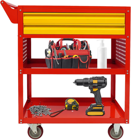 Rolling Tool Cart 400lbs Capacity, 5-Tier Steel Utility Service Cart with 2 Drawers, Heavy Duty Workshop Storage