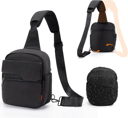 Camera Sling Bag Compact Small Camera Case, Waterproof Canvas Crossbody Camera Bag with Rain Cover, Travel