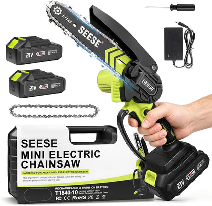 6-inch Mini Chainsaw Cordless: Pure Copper Brushless Motor, High Efficiency, Low Noise, Up to 80-Min Runtime for