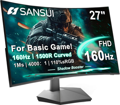27 Inch Curved 160Hz Gaming Monitor 144Hz FHD 1080P Computer Monitor | 27” 1500R Curved PC Monitor, FPS/RTS, MPRT