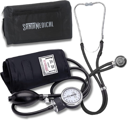Aneroid Sphygmomanometer - Bp Cuff with Stethoscope - Black | Manual Blood Pressure Cuff Durable and Carrying Case