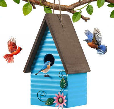 Blue Bird Houses for Outside,Wooden Hanging BirdHouses for Yard