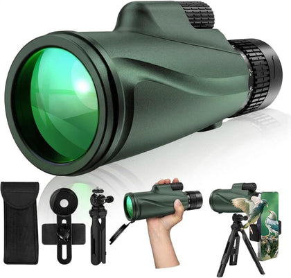 Monocular Telescope 80 x 100 High Powered Monoculars for Adults with Tripod, Monocular for Smartphone Suitable for