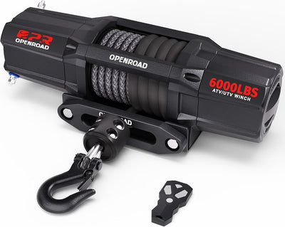 6000 lbs UTV Winch, Waterproof IP67 Electric Trailer 6k Winch with 1/4"×50ft Synthetic Rope,Wireless Remote and Winch