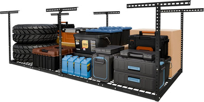 4x8 Overhead Garage Storage Rack, Adjustable Organization System, Heavy-Duty Metal Ceiling Racks, 750lbs Weight