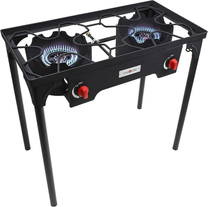 Propane Double Burner Two Burner Camp Stove Outdoor High Pressure Propane 2 Burner Adjustable PSI Regulator and 4ft