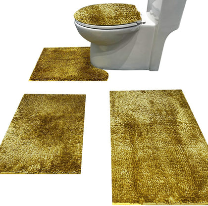 Chenille Bath Rug Sets 4 Piece with Toilet Lid Cover and Rug Set Combo, Soft Shaggy Bath Rug Set 3 Piece and U-Shaped