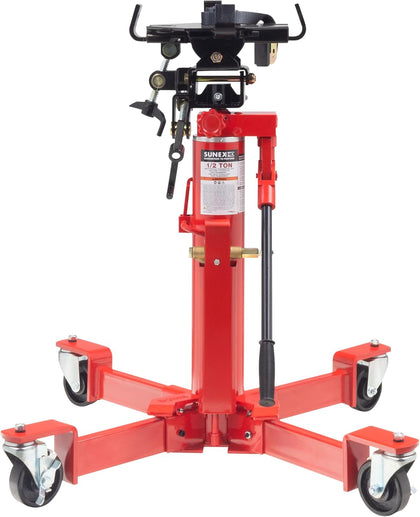 1,000 lb. Air and Hydraulic Telescopic Transmission Jack with Adjustable Saddle Arms, 35.5 in. to 73.5 in. Lift