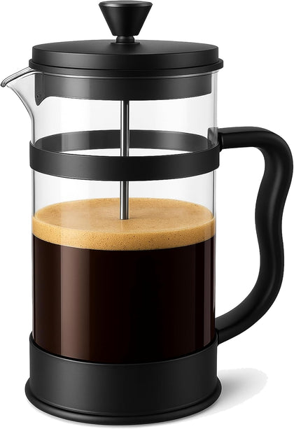 Borosilicate Glass French Press Coffee Maker 34 Oz, Black | Heat-Resistant Cafetiere & Tea Maker, Thickened Glass