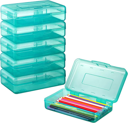 6 Pack Pencil Box, Hard Pencil Boxes for School Supplies Bulk, Large Plastic Pencil Case with Lid, Clear Pencil