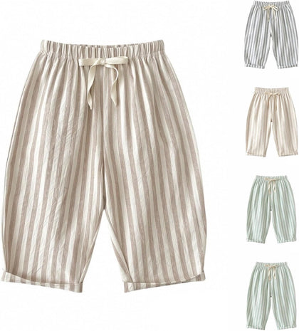Toddler Baby Linen Pants Boy Spring Clothes Striped Toddler Pants Stretchy Drawstring Elastic Waisted Trousers 3M-5T