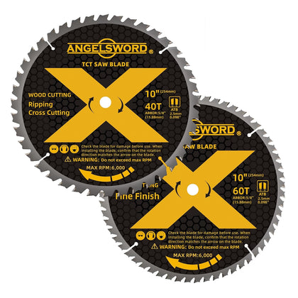 10 Inch Table Saw Blade/Miter Saw Blade, 40T for Ripping, Cross Cutting&60T for Fine Finish Wood Cutting, 2 Pack