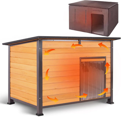 Insulated Dog House Outdoor Weatherproof, Large Wooden House, Removable Inner Lining in Winter, Upgraded Chewing