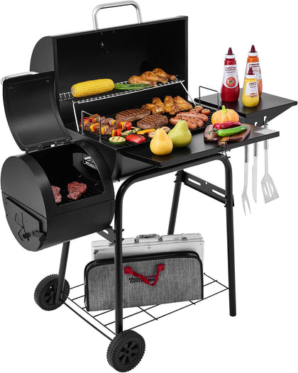 CC1624S Barrel Charcoal Grill with Offset Smoker Black