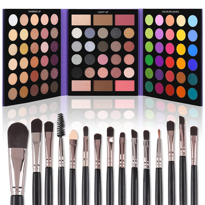 Eyeshadow Palette with 15Pcs Brushes Makeup Set, Pigmented 86 Colors Make Up Sets Valentine's Day Gift, Matte Shimmer