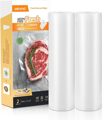 Vacuum Sealer Bags 11x16 2 rolls, for Food Saver, Suction Channel