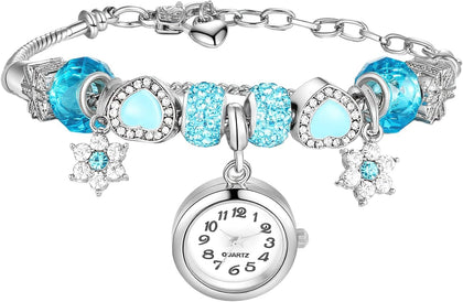 Women's Birthstone Bracelet Watch: Analog Quartz Boho Style Crystal Wristwatch with Adjustable Chain and Elegant