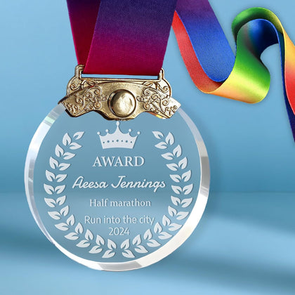 Custom Medals for Awards Personalized Crystal Award Medals with Neck Ribbons Gold Silver Bronze Medals for Adults MVP