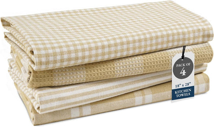 Cotton Kitchen Towels Set, 4-Pack – Absorbent, Quick-Drying, Premium Dish Towels, Tea Towels, 18" x 28" - Beige
