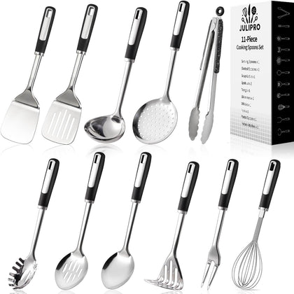 Stainless Steel Kitchen Utensil Set – Premium Thickened Cooking Utensils Set, Silver Kitchen Tools Set for Cooking
