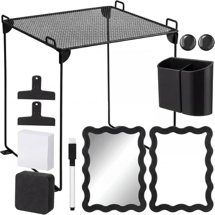 12 Pcs Black Locker Accessories Kit with Locker Shelf Magnetic Mirror Magnetic Pen Holder Whiteboard Marker Eraser
