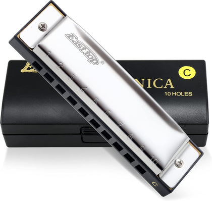 Harmonica for Beginners Key of C, 10 Holes 20 Tones, Stainless Steel Harp Diatonic Blues Harmonica for Adults
